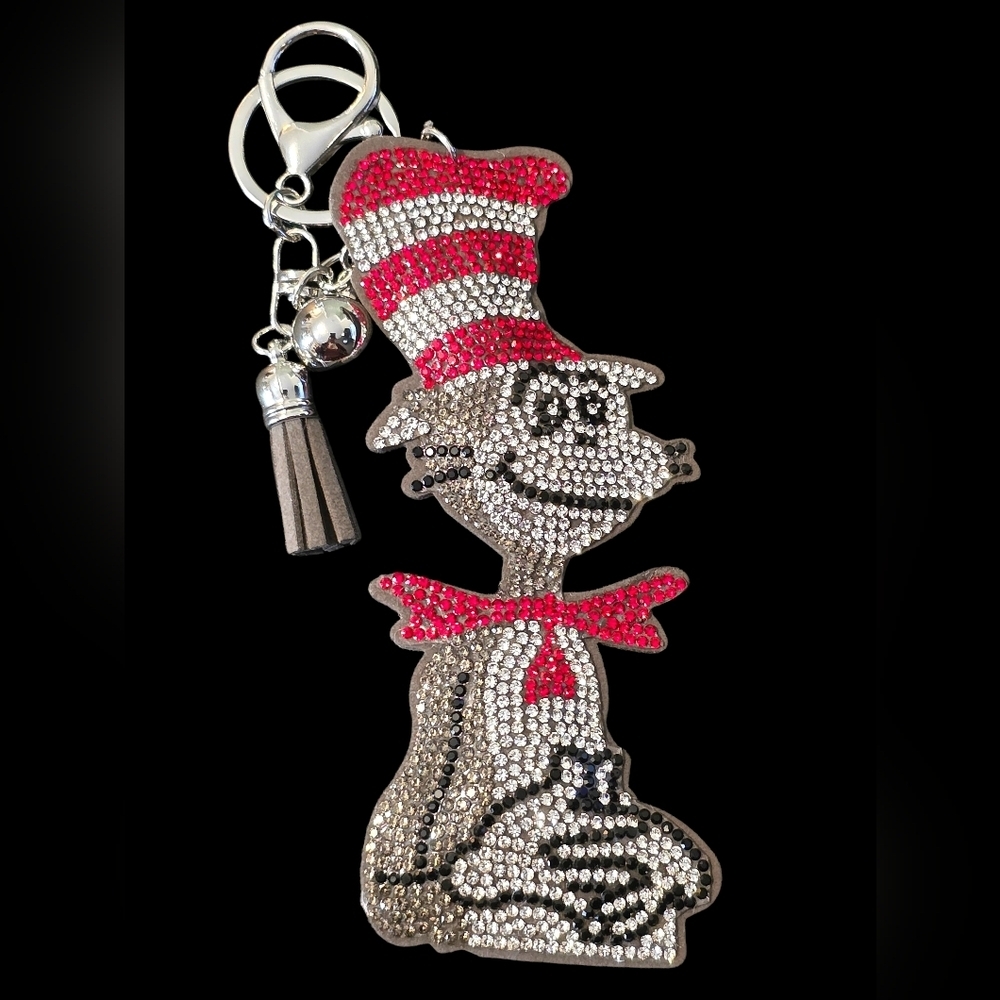 Cat in the Hat Rhinestone Bag Charm Bsg Charm Keychain